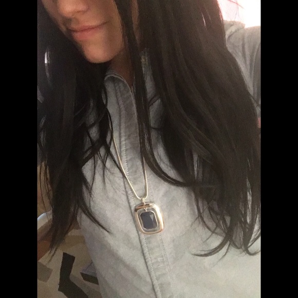 Long Silver and Blue Statement Pendent - Picture 7 of 7